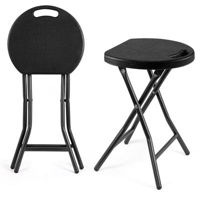 5Rcom Folding Stool, 2 Pack Portable Stool Chairs with Handle, Collapsible for Camping RV Party, Heavy Duty Steel Frame, 500lbs Capacity, Black