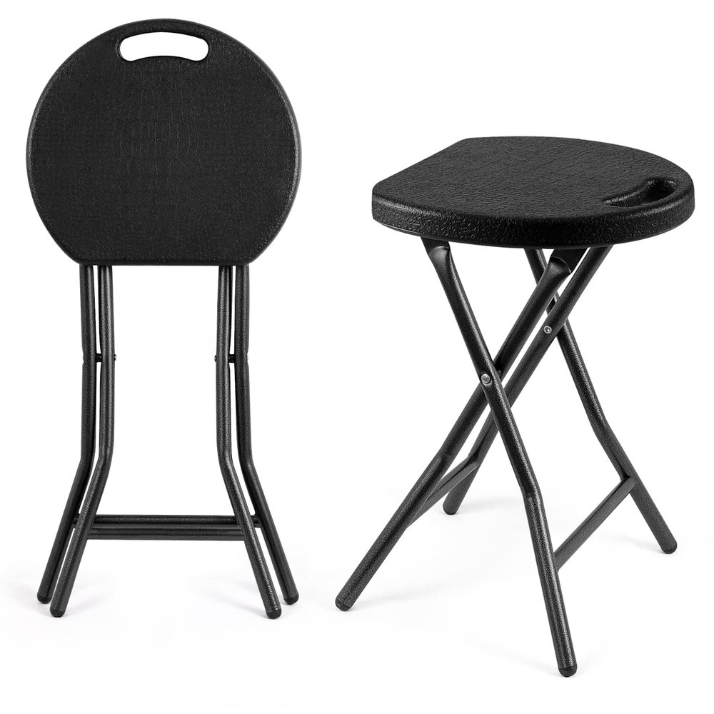 5Rcom Folding Stool, 2 Pack Portable Stool Chairs with Handle, Collapsible for Camping RV Party, Heavy Duty Steel Frame, 500lbs Capacity, Black