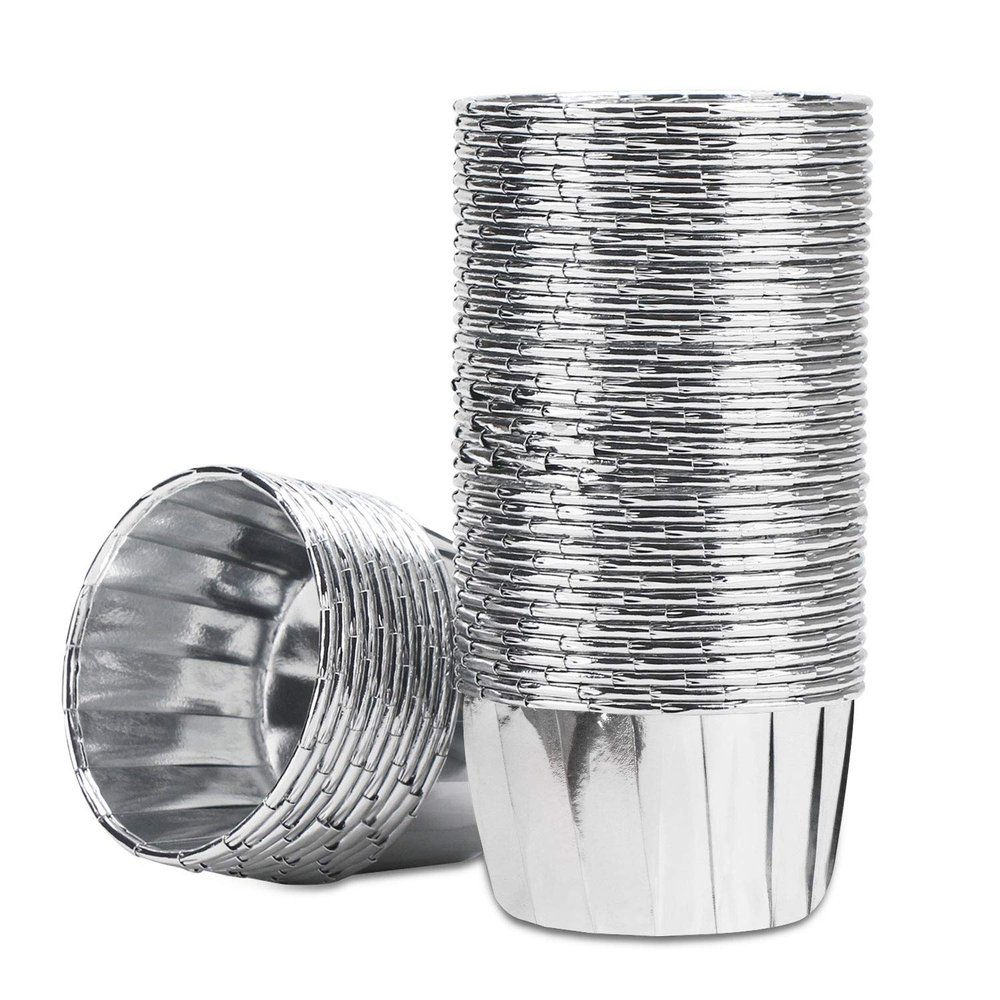 EUSOAR Aluminum Foil Silver Cupcake Liners, 50Pcs Disposable Muffin Liners, Baking Cups, Aluminum Cupcake Tip Pan Ramekin Holders, Little Pudding Cups