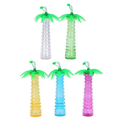 NUOBESTY Palm Bottle 5Pcs Coconut Tree Shape Water Bottle Hawaiian Straw Cup Tropical Luau Party Drinking Bottle Tree Cup