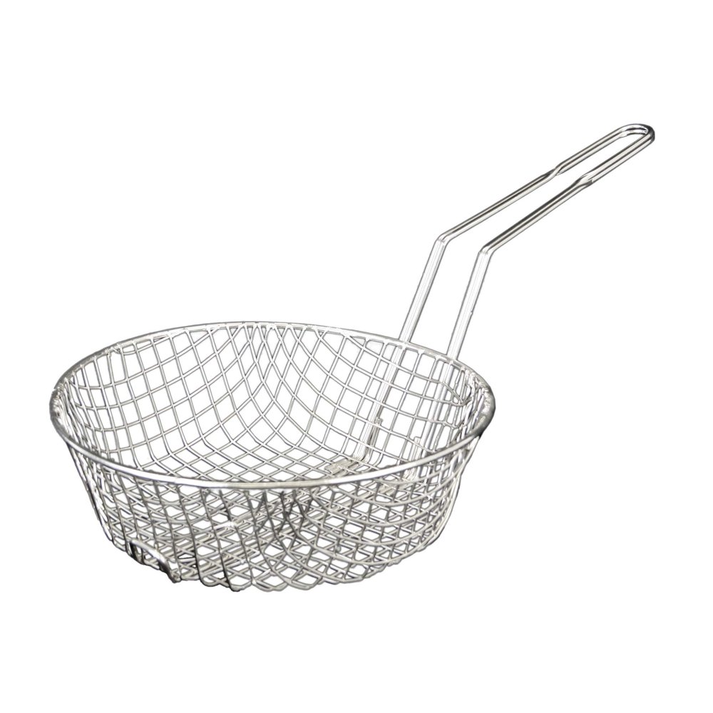 Restaurant Essentials 8" round nickel plated culinary basket, coarse mesh, comes in each