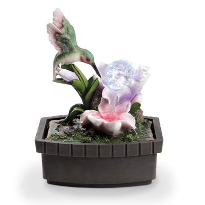 OK Lighting 11" H Hummingbird Table Fountain, Multicolor