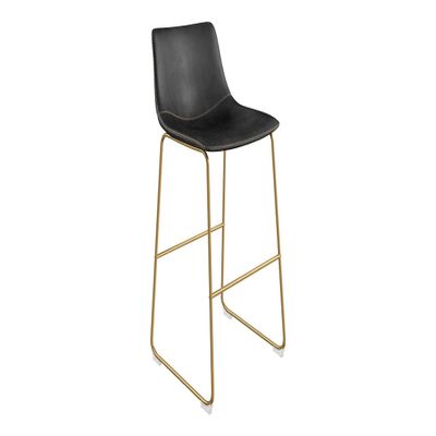 Inmod Kiersten Bar Stool, Set of 2, Black Mid Century Bar Stools with Back, Bar Chair with Backrest, Barstool Faux Leather, Mid-Century Faux Leather Barstool, Black___Gold Stitching