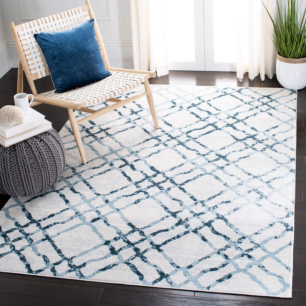 SAFAVIEH Area Rug 8x10 - Isabella Collection - Large - Ivory & Turquoise, Trellis Design, Non-Shedding & Easy Cleaning, Ideal for Living Room, Bedroom, Office, Dining Space (ISA957A)