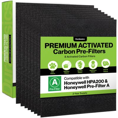 Durabasics 8 Pack Replacement Prefilter for Honeywell HPA200 | Carbon Pre Filter Replacements for Honeywell Prefilter A, Air Filter A, HRF AP1, HRF-A200, and HPA200 Filters