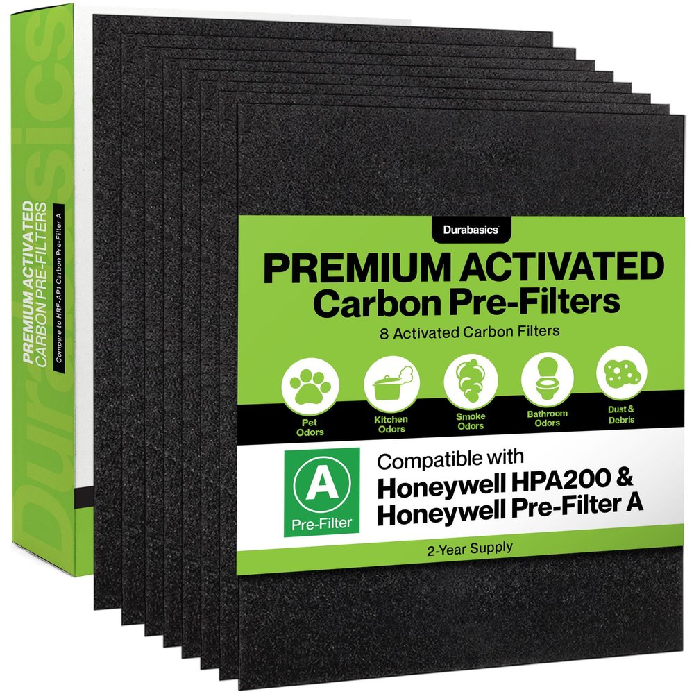 Durabasics 8 Pack Replacement Prefilter for Honeywell HPA200 | Carbon Pre Filter Replacements for Honeywell Prefilter A, Air Filter A, HRF AP1, HRF-A200, and HPA200 Filters