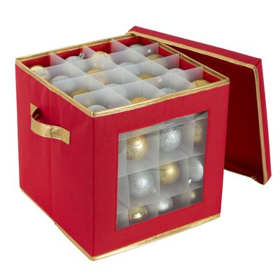 Simplify 64 Count Large Storage Box | Dimensions : 12.01 x 12.01 x 12.01 | Stackable Dividers | Holds up to 64 Ornaments | Red | Easy Carry Handles | Collapsible | Christmas Organization