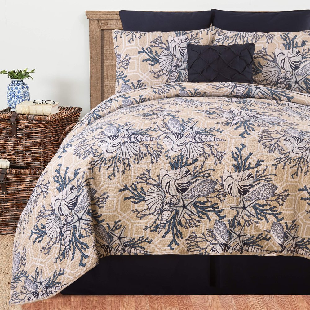 C&F Home Indigo Sound Full/Queen 3 Piece Quilt Set Summer Beach Ocean Coastal Reversible Machine Washable Lightweight Bedspread Coverlet Full/Queen 3 Piece Set Blue