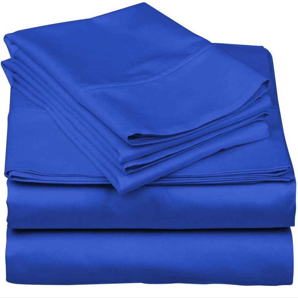 600-Thread-Count 100% Egyptian Cotton Bed Sheets, 5-Pc King,Royale Blue Sheet Set, Sateen Weave, Fits Mattress Upto 33'' Deep Pocket
