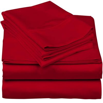 600-Thread-Count 100% Egyptian Cotton Bed Sheets, 5-Pc King,Red Sheet Set, Sateen Weave, Fits Mattress Upto 33'' Deep Pocket