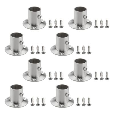MroMax 8Pcs Stainless Steel Closet Wardrobe Rod Holder Fit 0.75 Inch Dia Tube Shower Curtain Rod End Supports Socket Flange Rod Holder Wall Mount Pipe Bracket for Closet Wardrobe Shower Curtain Rod
