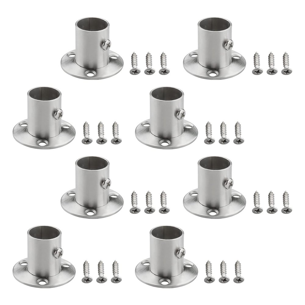 MroMax 8Pcs Stainless Steel Closet Wardrobe Rod Holder Fit 0.75 Inch Dia Tube Shower Curtain Rod End Supports Socket Flange Rod Holder Wall Mount Pipe Bracket for Closet Wardrobe Shower Curtain Rod