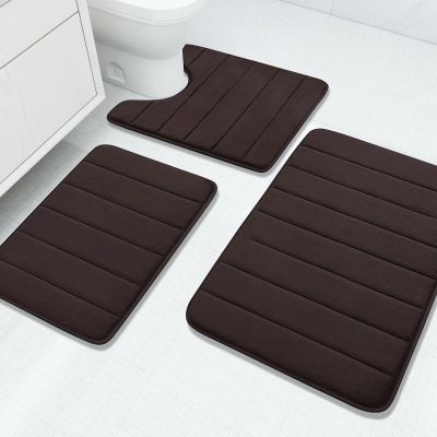 Buganda Memory Foam 3 Pieces Bathroom Rugs Set - Thick Soft Absorbent Non-Slip Bath Mats, Washable Small/Large/Contour Bath Rugs (24" x 16" + 30" x 20" + 24" x 20", Coffee)