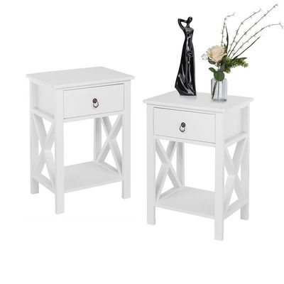 Bonnlo Nightstands Set of 2, Night Stand Set of 2 with Drawer, Small White Farmhouse Nightstand Bedroom, End Table/Bed Side/White Side Table for Small Spaces, Kids Room, Living Room