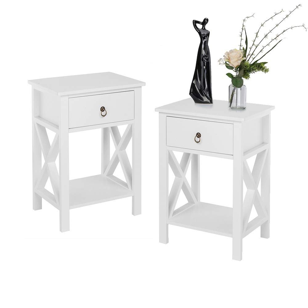 Bonnlo Nightstands Set of 2, Night Stand Set of 2 with Drawer, Small White Farmhouse Nightstand Bedroom, End Table/Bed Side/White Side Table for Small Spaces, Kids Room, Living Room
