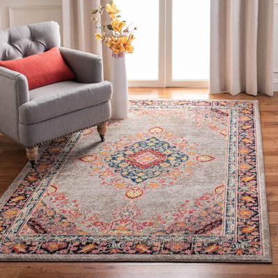 SAFAVIEH Area Rug 8x10 - Madison Collection - Large - Grey & Fuchsia, Boho Chic Medallion Distressed Design, Non-Shedding & Easy Cleaning, Ideal for Living Room, Bedroom, Dining Space (MAD252F)