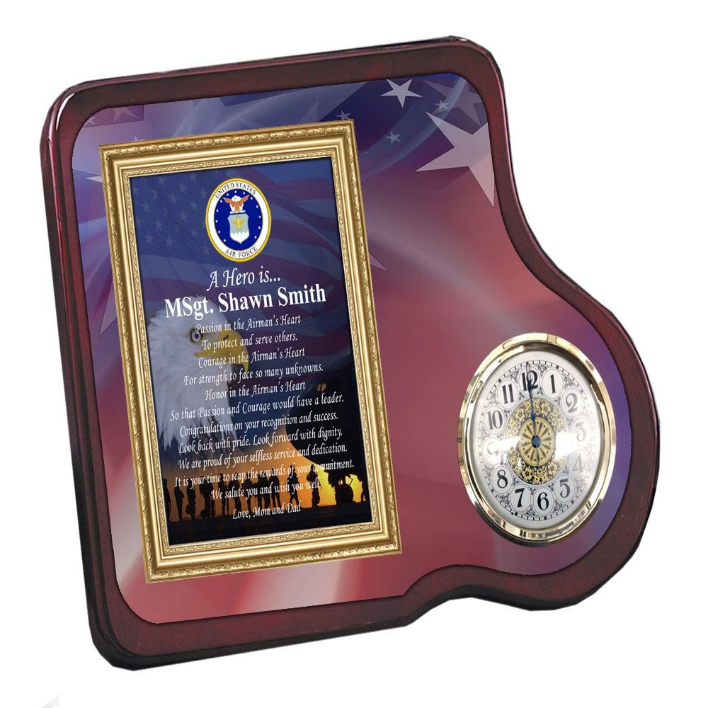 AllGiftFrames Personalized Discharge Deployment Promotion Retirement Military Plaque Frame Gift Boyfriend Husband Veteran Wife Son Military Veteran Service Award Clock Plaque Present engrave