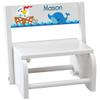Custom Children's 2-in-1 Step Stool and Chair, White Wood, Ocean Friends Design with Custom Name view 1
