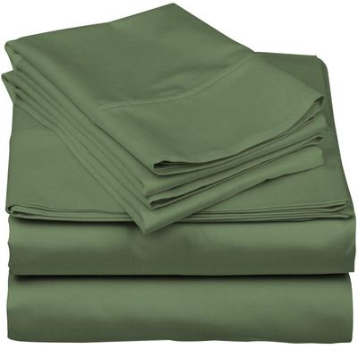 600-Thread-Count 100% Egyptian Cotton Bed Sheets, 5-Pc King,Sage Sheet Set, Sateen Weave, Fits Mattress Upto 33'' Deep Pocket