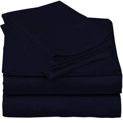600-Thread-Count 100% Egyptian Cotton Bed Sheets, 5-Pc King,Navy Blue Sheet Set, Sateen Weave, Fits Mattress Upto 33'' Deep Pocket