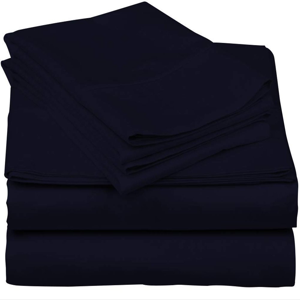 600-Thread-Count 100% Egyptian Cotton Bed Sheets, 5-Pc King,Navy Blue Sheet Set, Sateen Weave, Fits Mattress Upto 33'' Deep Pocket