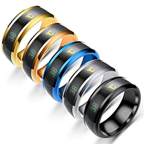 Bansriracha Ring for Men Stainless Steel Intelligent Temperature Sensing Couple Rings for Women Lovers Wedding Band Ring Jewelry (Blue, 10)