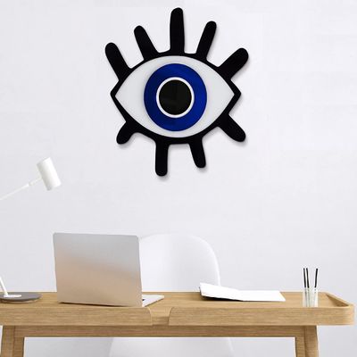4ArtWorks - Evil Eye with Lashes 3D Wall Art - Black, Blue & Silver Mirror Gloss Finish - Good Luck & Protection Charm for Your House - Made in the USA - Modern Home Decor (15" W x 16" T, Black/Blue)