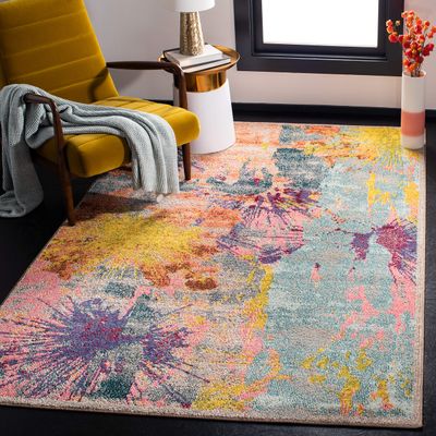 SAFAVIEH Area Rug 8x10 - Madison Collection - Large - Blue & Orange, Modern Boho Abstract Design, Non-Shedding & Easy Cleaning, Ideal for Living Room, Bedroom, Office, Dining Space (MAD261M)