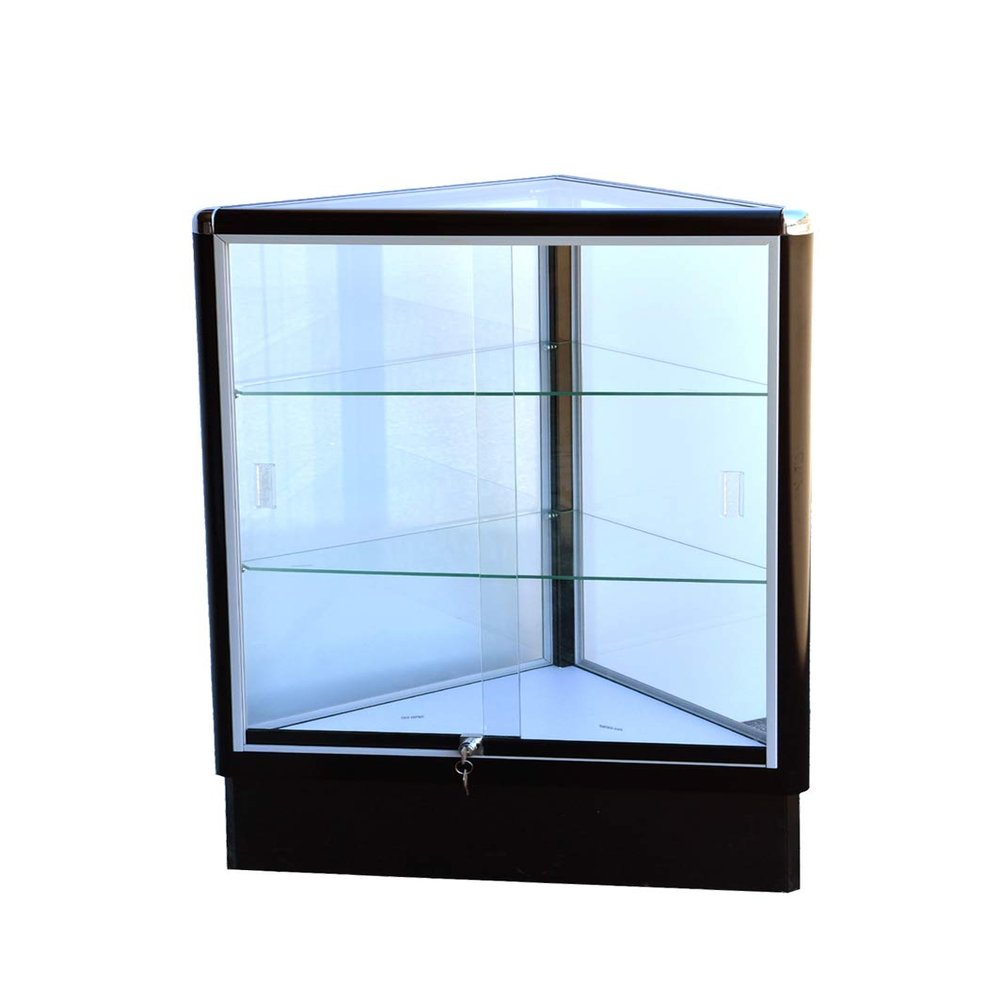 FixtureDisplays Black Triangle Corner Showcase 20 inch Frame Shelf Retail Store Display Wall AL8B Ship Flat-NF