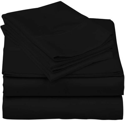 600-Thread-Count 100% Egyptian Cotton Bed Sheets, 5-Pc King,Black Sheet Set, Sateen Weave, Fits Mattress Upto 34'' Deep Pocket