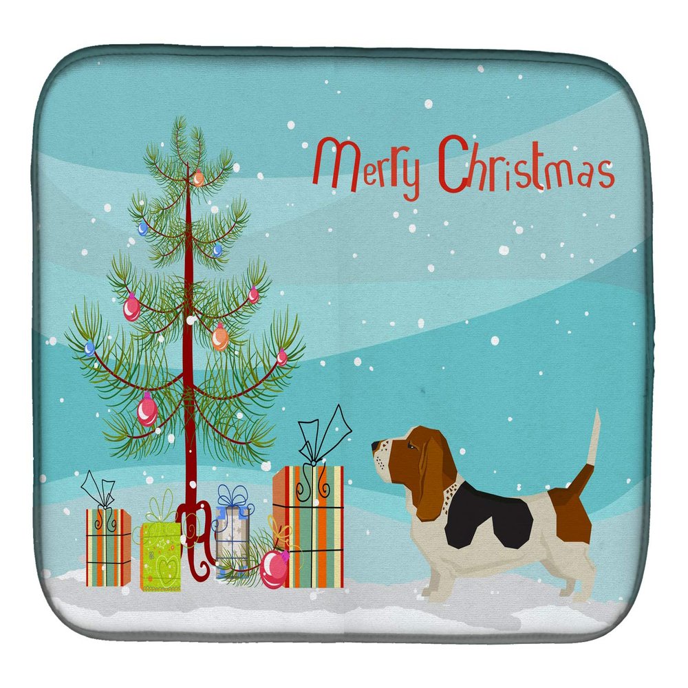 Caroline's Treasures CK3518DDM Basset Hound Christmas Tree Dish Drying Mat Absorbent Dish Drying Mat Pad for Kitchen Counter Dish Drainer Mat for Countertop, 14 x 21", Multicolor