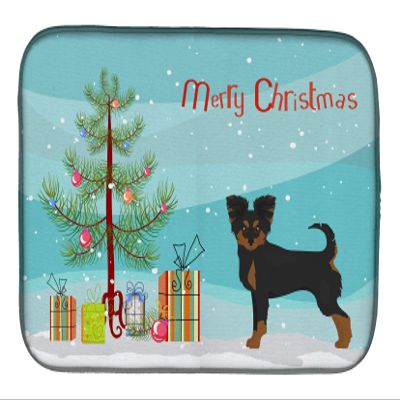 Caroline's Treasures CK3813DDM Black and Tan Chion Christmas Tree Dish Drying Mat Absorbent Dish Drying Mat Pad for Kitchen Counter Dish Drainer Mat for Countertop, 14 x 21", Multicolor