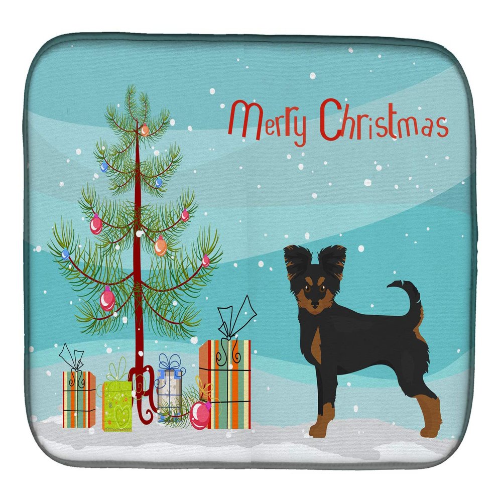 Caroline's Treasures CK3813DDM Black and Tan Chion Christmas Tree Dish Drying Mat Absorbent Dish Drying Mat Pad for Kitchen Counter Dish Drainer Mat for Countertop, 14 x 21", Multicolor