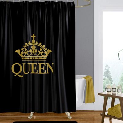 African American Expressions Shower Curtain with Hooks - 71 x 71 Inch, Black and Gold Queen Crown