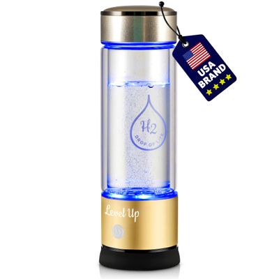 LevelUpWay 2025 Hydrogen Water Bottle Generator New Technology Glass with SPE PEM Ionic Membrane High Borosilicate Glass 13 Ounce (Gold) Premium Hydration Solution
