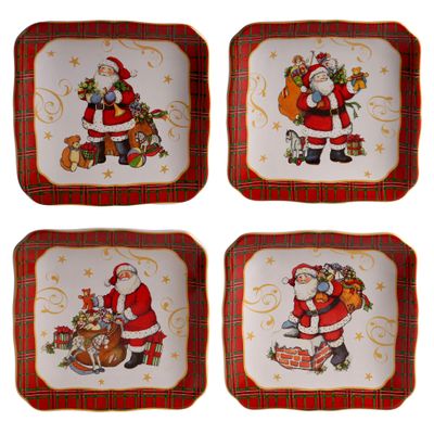 Certified International Vintage Santa 6" Canape Plates, Set of 4 Assorted Designs