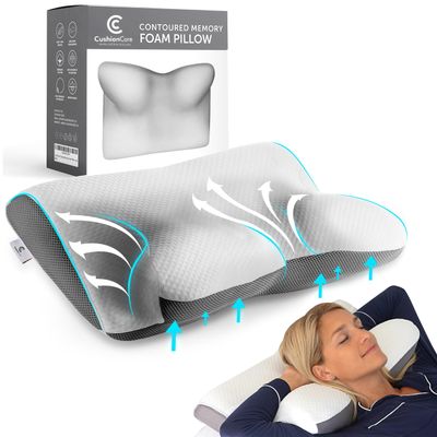 Pillow for Neck and Shoulder Pain Relief  Cervical Memory Foam Contour Pillow  Orthopaedic Ergonomic Design Aligns Spine, Reduces Pressure & Snoring  for Side, Back & Stomach Sleepers + Free Mask