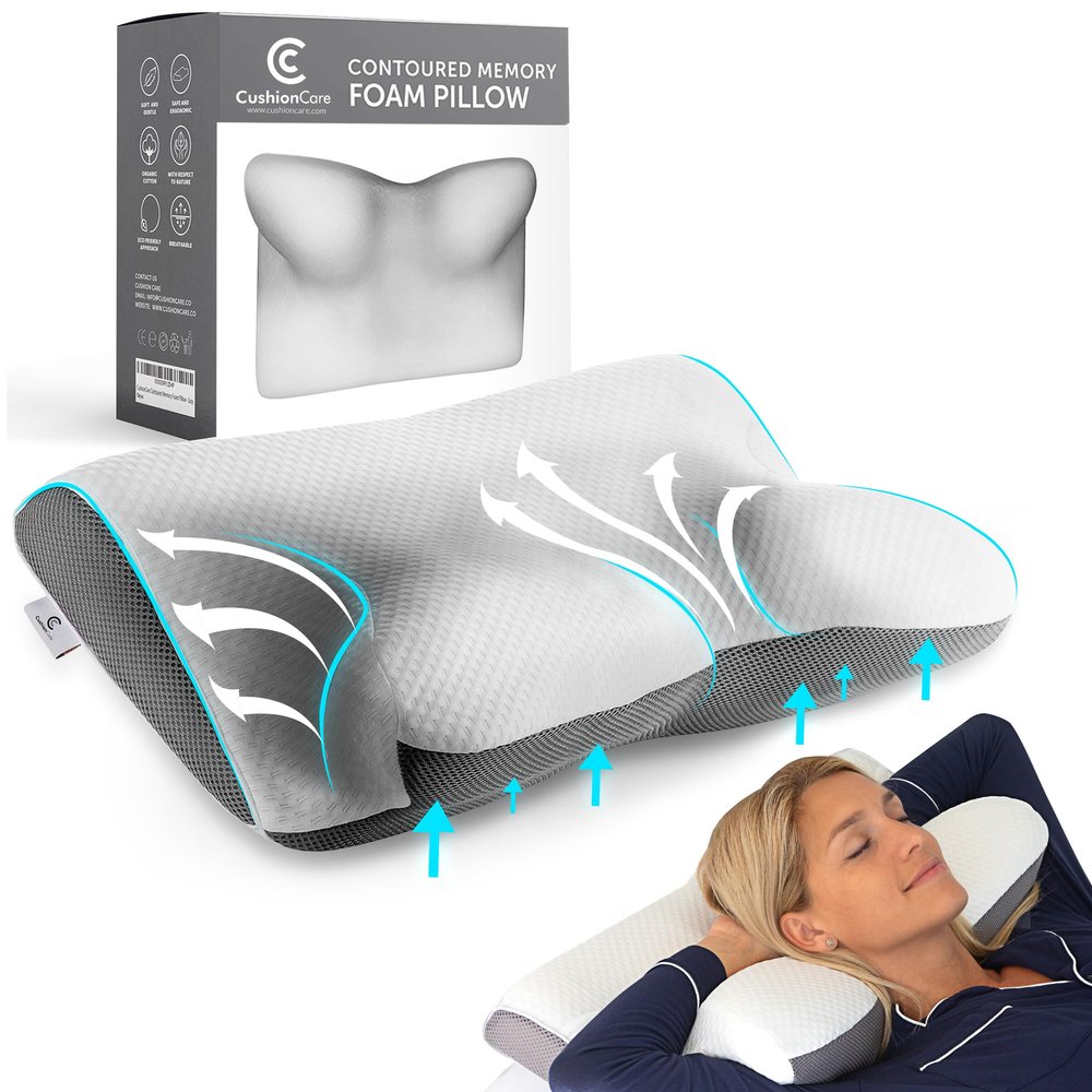 Pillow for Neck and Shoulder Pain Relief  Cervical Memory Foam Contour Pillow  Orthopaedic Ergonomic Design Aligns Spine, Reduces Pressure & Snoring  for Side, Back & Stomach Sleepers + Free Mask