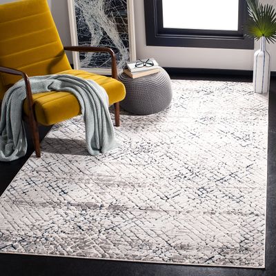 SAFAVIEH Amalfi Collection Accent Rug - 4' x 6', Cream & Navy, Modern Abstract Distressed Design, Non-Shedding & Easy Care, Ideal for High Traffic Areas in Entryway, Living Room, Bedroom (AMF552B)
