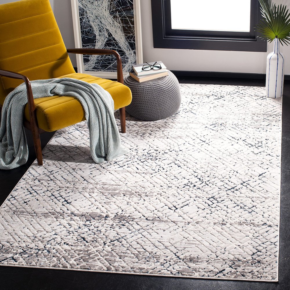 SAFAVIEH Amalfi Collection Accent Rug - 4' x 6', Cream & Navy, Modern Abstract Distressed Design, Non-Shedding & Easy Care, Ideal for High Traffic Areas in Entryway, Living Room, Bedroom (AMF552B)