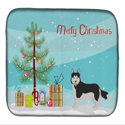 Caroline's Treasures CK3825DDM Corgi Husky Mix #2 Christmas Tree Dish Drying Mat Absorbent Dish Drying Mat Pad for Kitchen Counter Dish Drainer Mat for Countertop, 14 x 21", Multicolor
