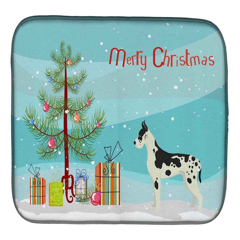Caroline's Treasures CK3542DDM Great Dane Christmas Tree Dish Drying Mat Absorbent Dish Drying Mat Pad for Kitchen Counter Dish Drainer Mat for Countertop, 14 x 21", Multicolor
