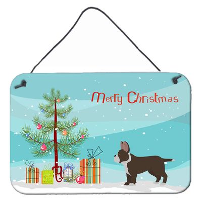 Caroline's Treasures CK3829DS812 Black French Bulldog Pit Bull Mix Christmas Tree Wall or Door Hanging Prints Aluminum Metal Sign Kitchen Wall Bar Bathroom Plaque Home Decor, 8x12, Multicolor
