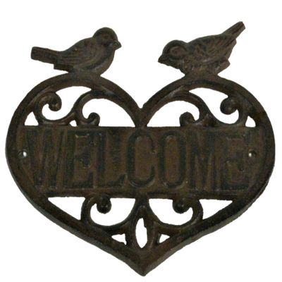 Upper Deck Cast Iron Welcome Plaque 7 Inch High Heart Shaped