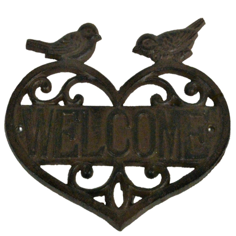 Upper Deck Cast Iron Welcome Plaque 7 Inch High Heart Shaped