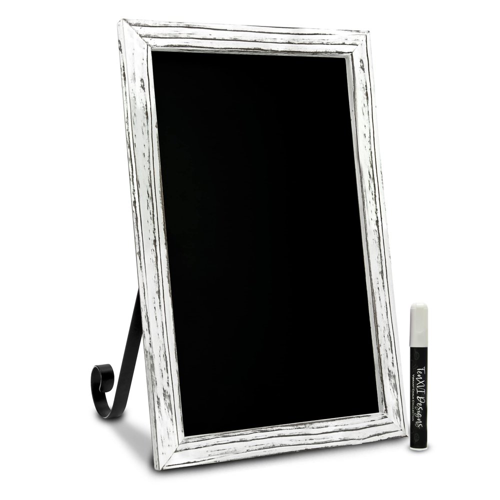 TenXVI Designs 11"x17" Magnetic Chalkboard Sign - Remove Legs to Vertically or Horizontally Hang or Stand - Perfect for Kitchen Countertop, Tabletops, Weddings, Home Decor - White
