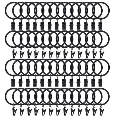100Pack Curtain Rings with Clips Hooks, Black Metal Stainless Steel Drapery Rings, 1.5in Interior Diameter Curtain Hangers Clips, Fits Diameter 1.2 in Rod, Vintage Black