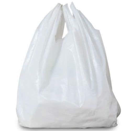 JS Super Jumbo Plastic Shopping Bags (20x8x36-16mic) Extra Large Super Heavy Lot 250 (White)
