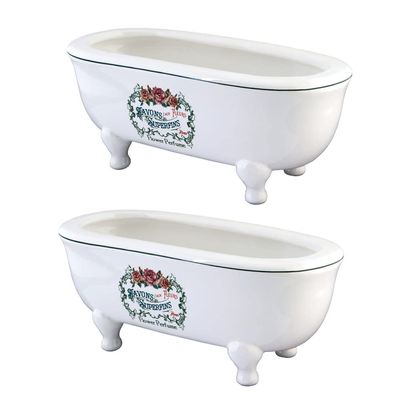 BATUBDEWD 7-3/4" Miniature Ceramic Double-Ended Bathtub (2-Pieces), Wht