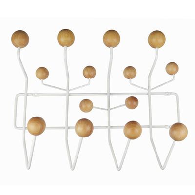 SHISEDECO Classic Hang it All Coat Rack, Mid Century Modern Wall Mounted Hooks with Painted Solid Wooden Balls, Decorative Creative Fashion Wood Hanger for Home, Bedroom (White Frame Natural)